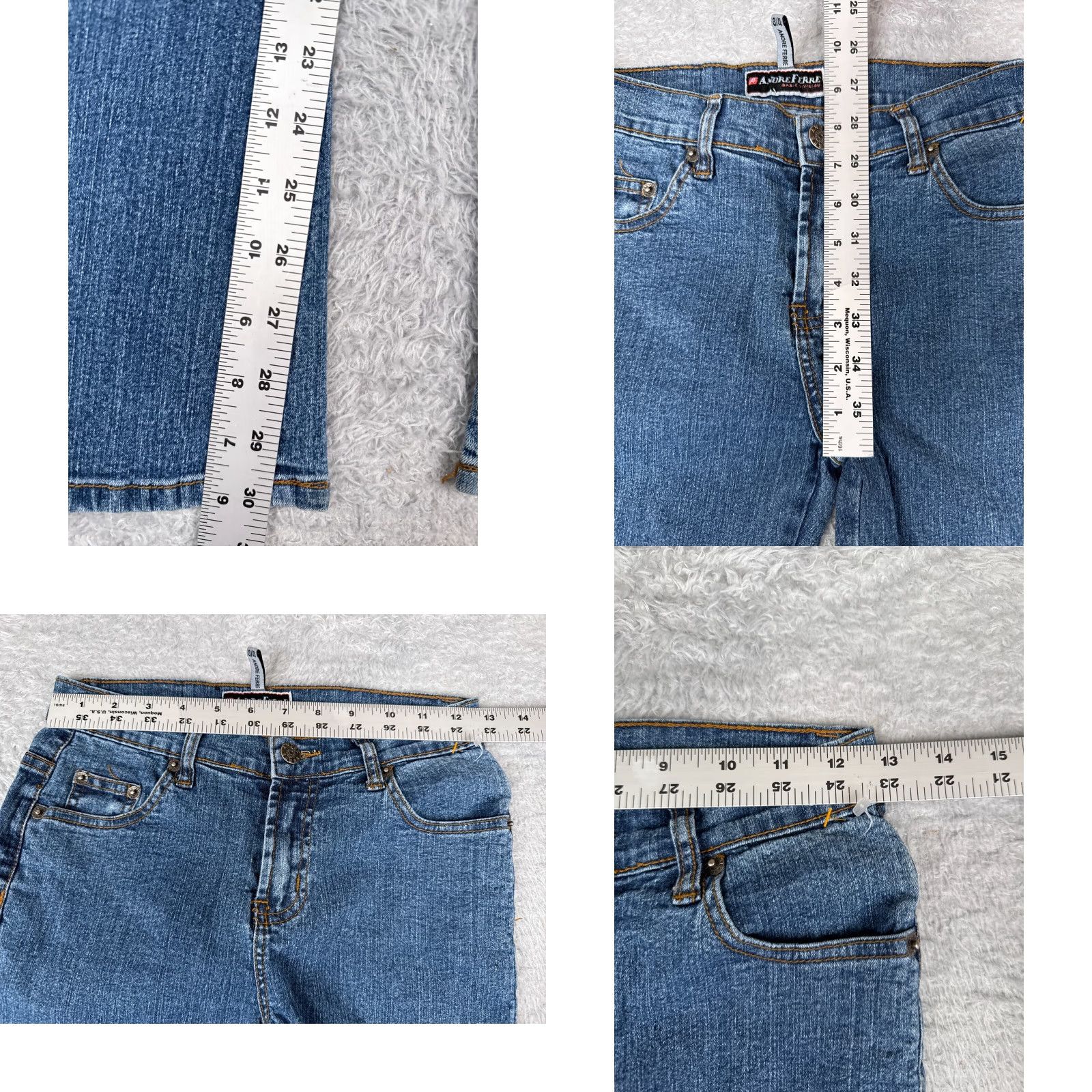 Vintage VINTAGE Andre Ferre Jeans Juniors 3 Blue Denim Flared Bootcut Low Rise Ramie Blend 26x30 Womens Jeans Size 26" / US 2 / IT 38 - 8 Thumbnail