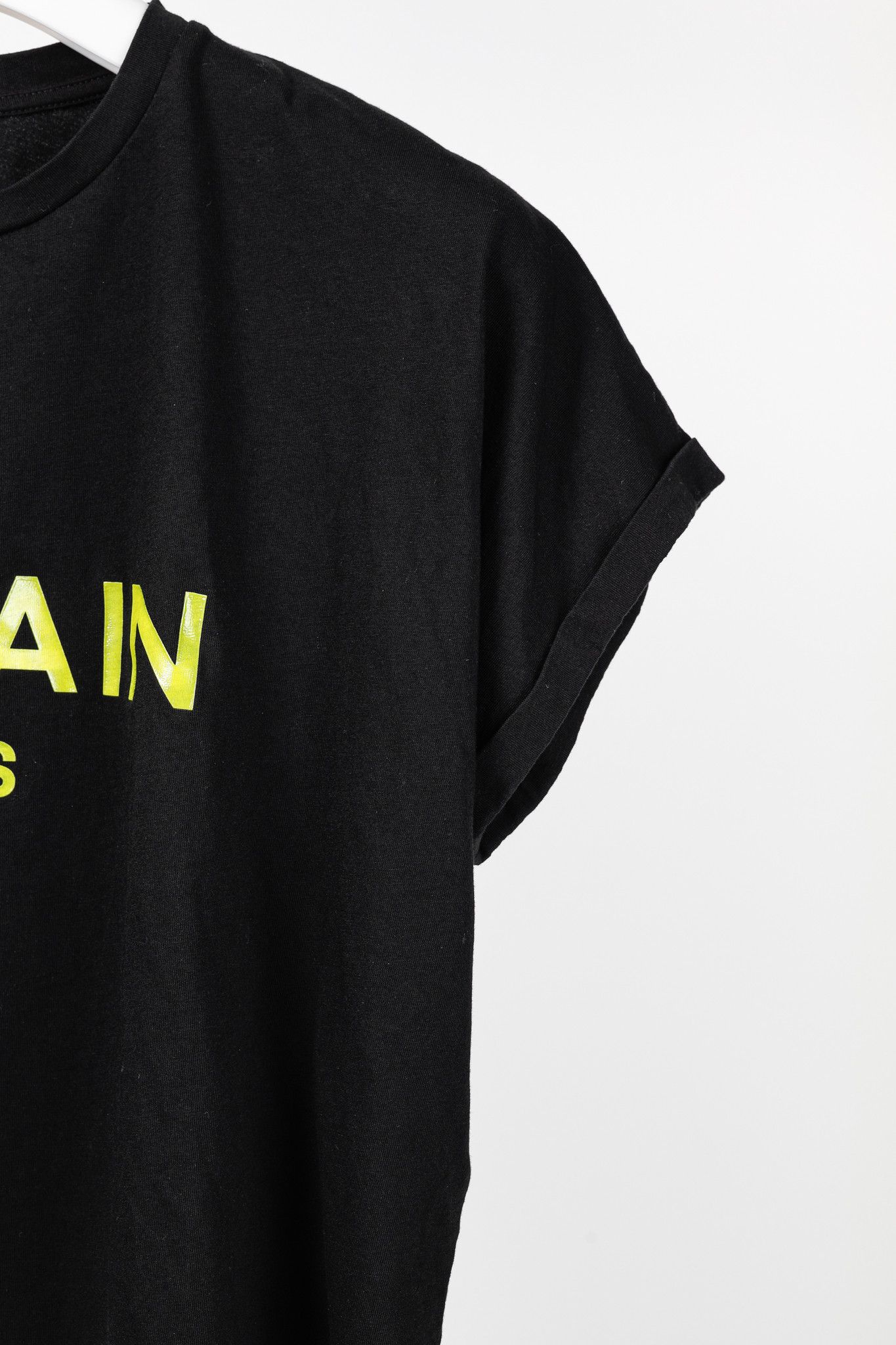 Balmain Balmain Black Cotton Cropped Lime-Logo-Print T-Shirt Size L / US 10 / IT 46 - 5 Thumbnail