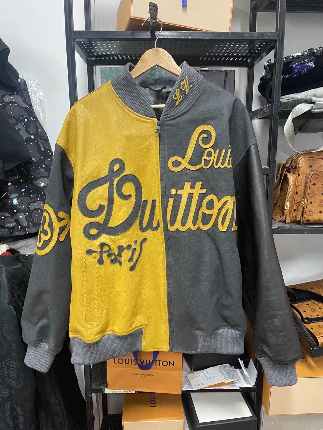 LOUIS VUITTON MIX CANVAS LEATHER BOMBER