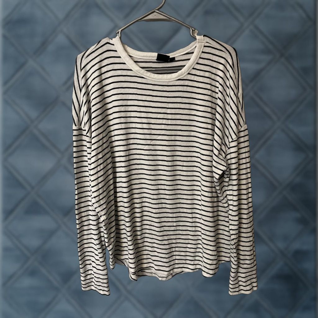 Gap Gap Sweater Womens Large White Blue Striped Stretch Round Neck, Pullover, Knit, Multicolor, Long Sleeve, Regular Size L, Gap, Women, Sweater Size L / US 10 / IT 46 - 1 Thumbnail