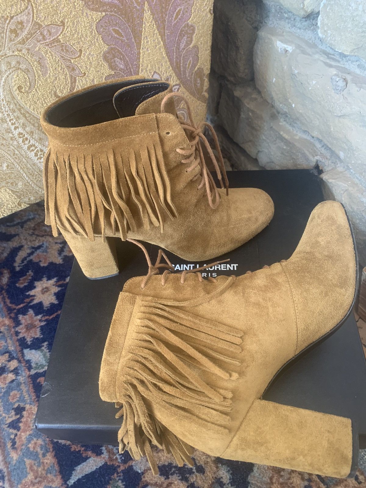 Saint Laurent Paris Mustard ankle boots in suede Saint Laurent Size US 6 / IT 36 - 2 Thumbnail