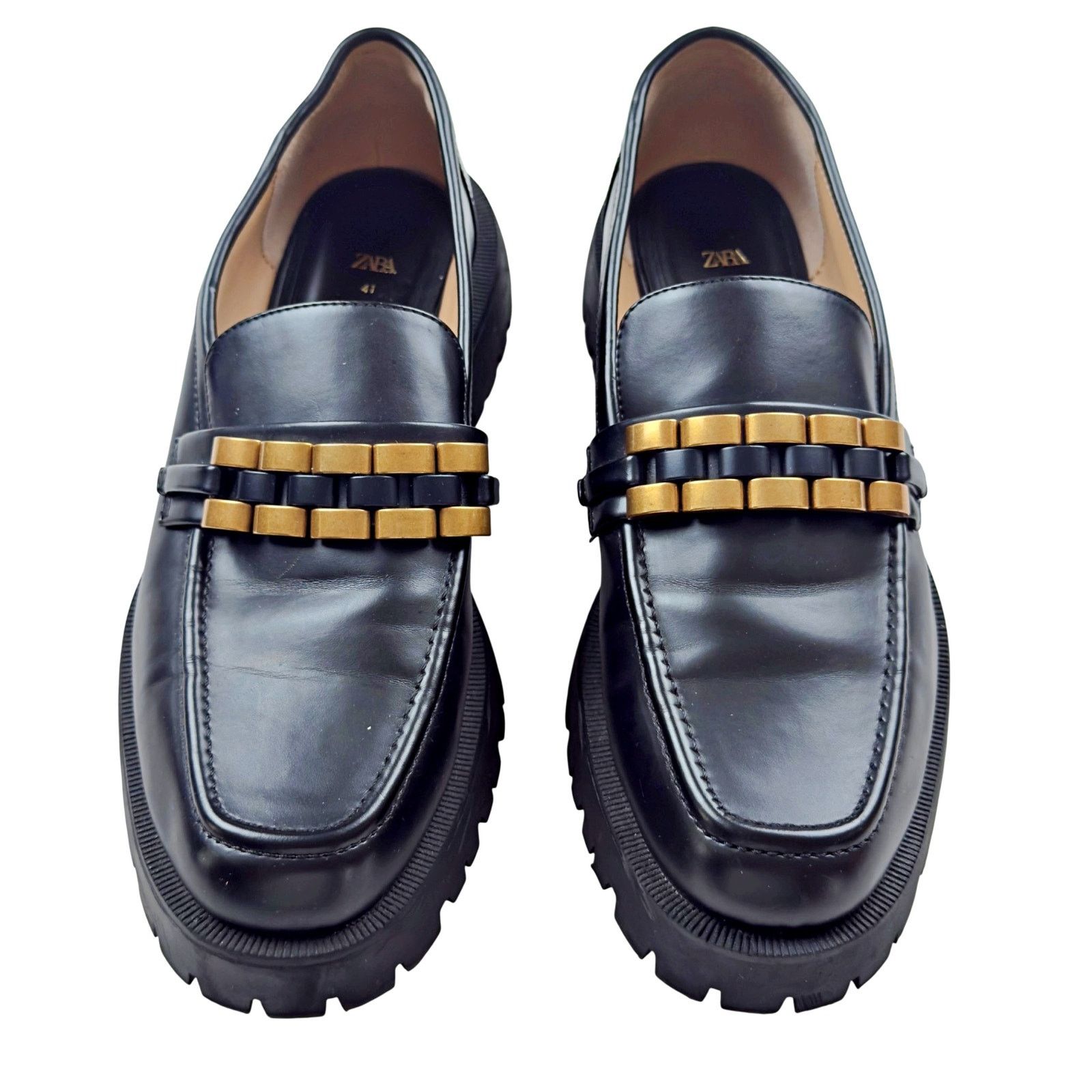 Zara Zara Black Gold Chunk Platform Flat Loafer Shoe Size US 10.5 / IT 40.5 - 1 Thumbnail