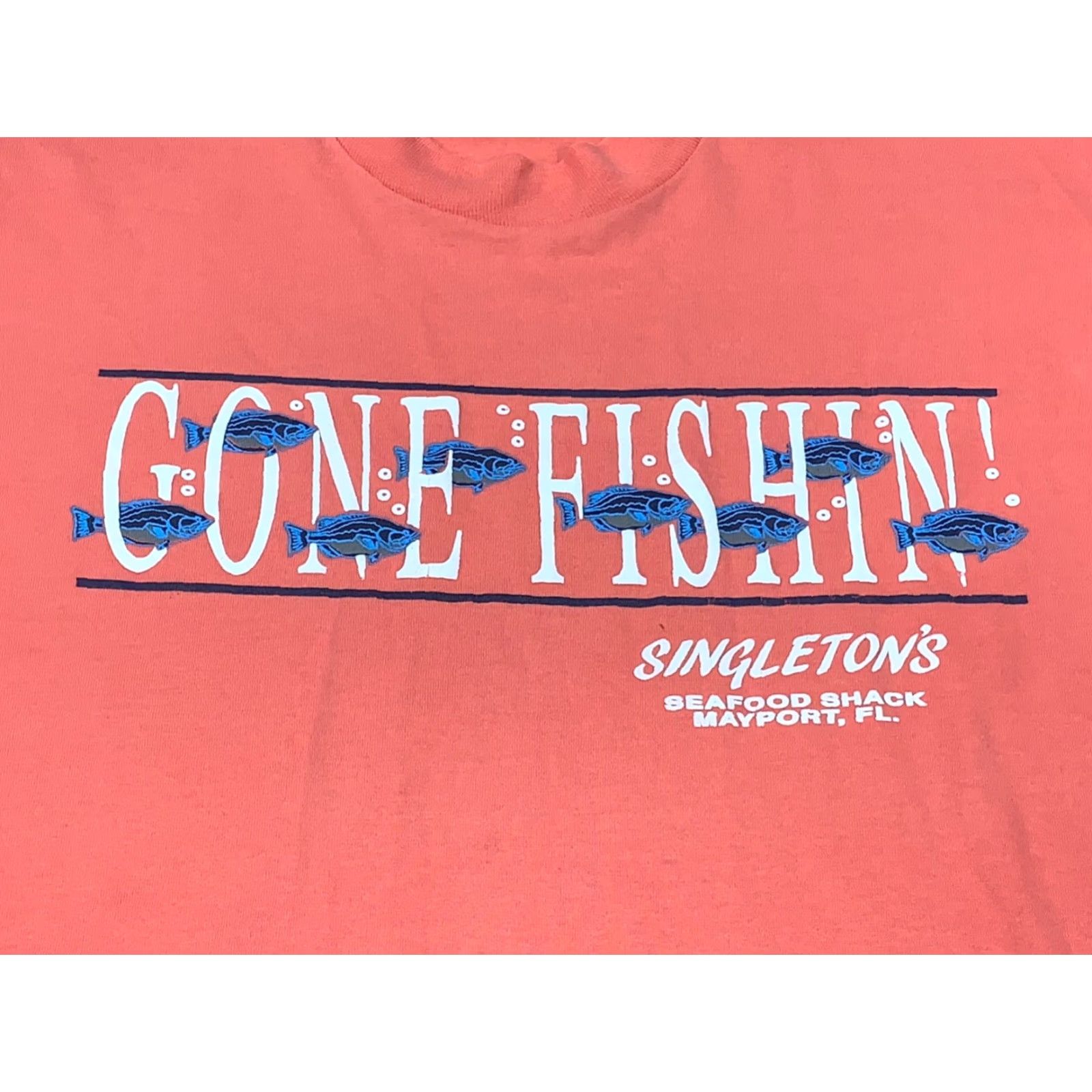 Fruit Of The Loom VINTAGE Gone Fishin' Graphic T Shirt Mens XL Peach Florida Shirt Graphic Print Crew Neck Short Sleeve XL Mens Peach Florida Size US XL / EU 56 / 4 - 2 Thumbnail
