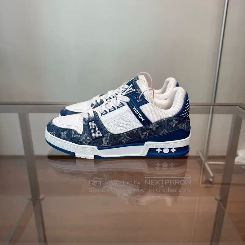 Louis Vuitton Louis Vuitton Trainer 24 White and Blue Denim shoes Size US 7 / EU 40 - 5 Thumbnail