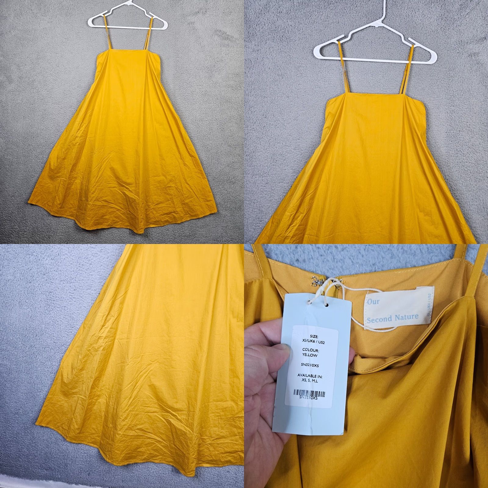 Vintage OUR SECOND NATURE Women's Cotton Yellow Summer Dress XS Square Neck Sleeveless A-Line Casual Size XS / US 0-2 / IT 36-38 - 8 Thumbnail
