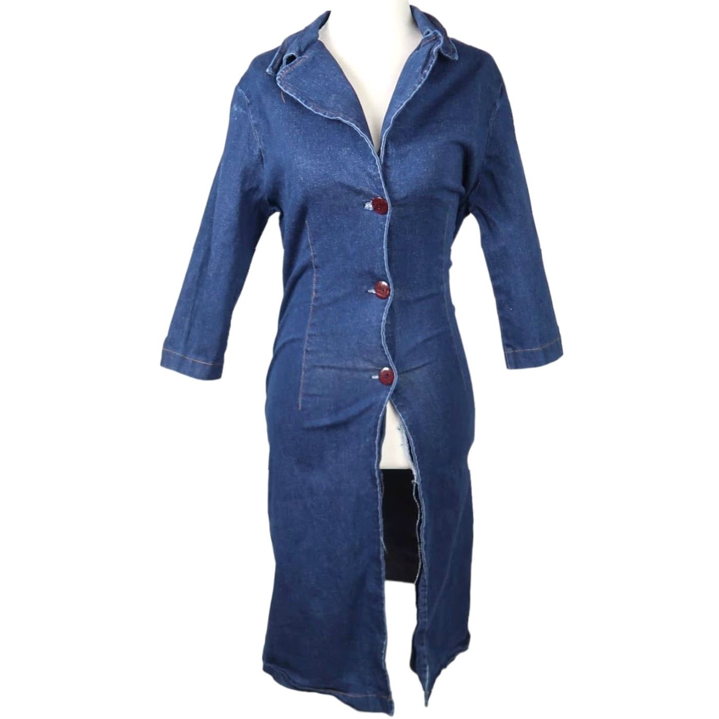 Denime VINTAGE 90s Rag Jacket - Denim Mid-Length Blue Polyester - Women L Casual 90s Theme Size L / US 10 / IT 46 - 2 Thumbnail