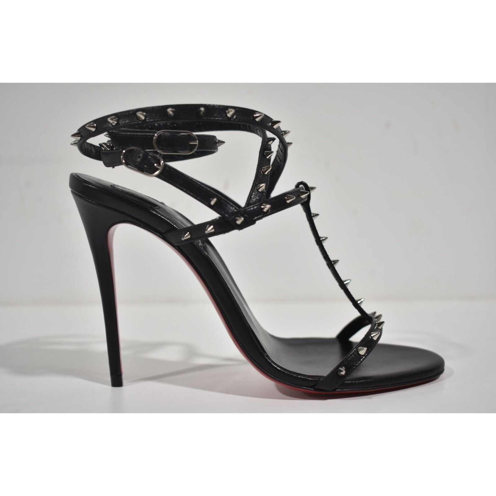 Christian Louboutin Bombina Spikes 100 Black Ankle Strappy Sandal Heel Pump 36 Size US 6 / IT 36 - 2 Thumbnail