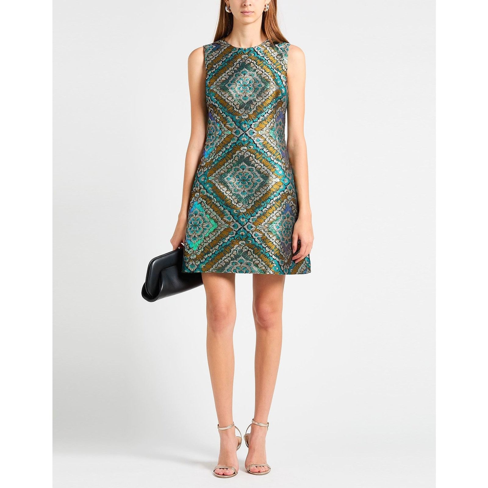 Dolce & Gabbana DOLCE & GABBANA Green Metallic Jacquard Mini Dress 38 XS Size XS / US 0-2 / IT 36-38 - 2 Thumbnail