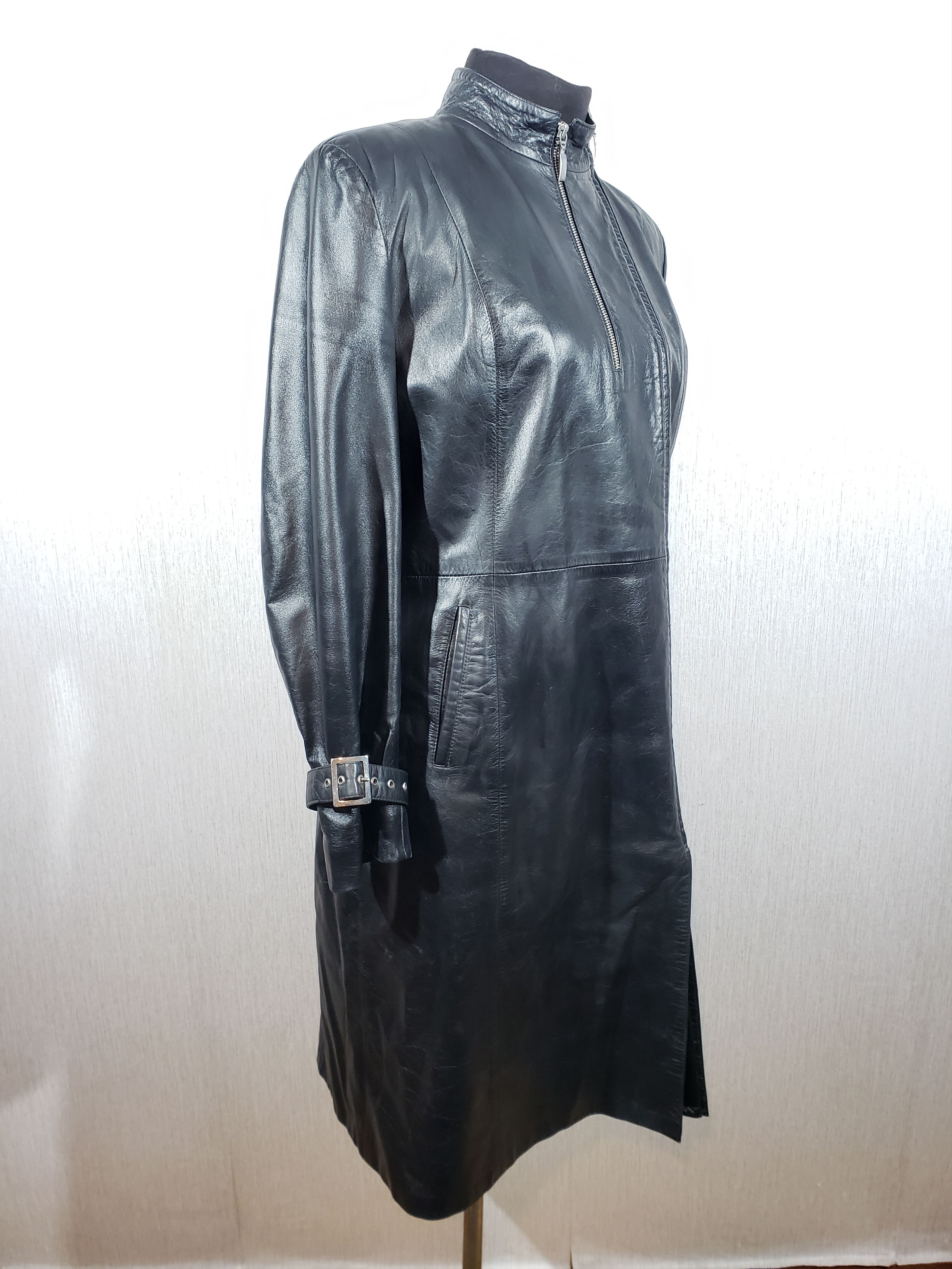 Other Women's black leather long jacket. Size XL / US 12-14 / IT 48-50 - 3 Thumbnail
