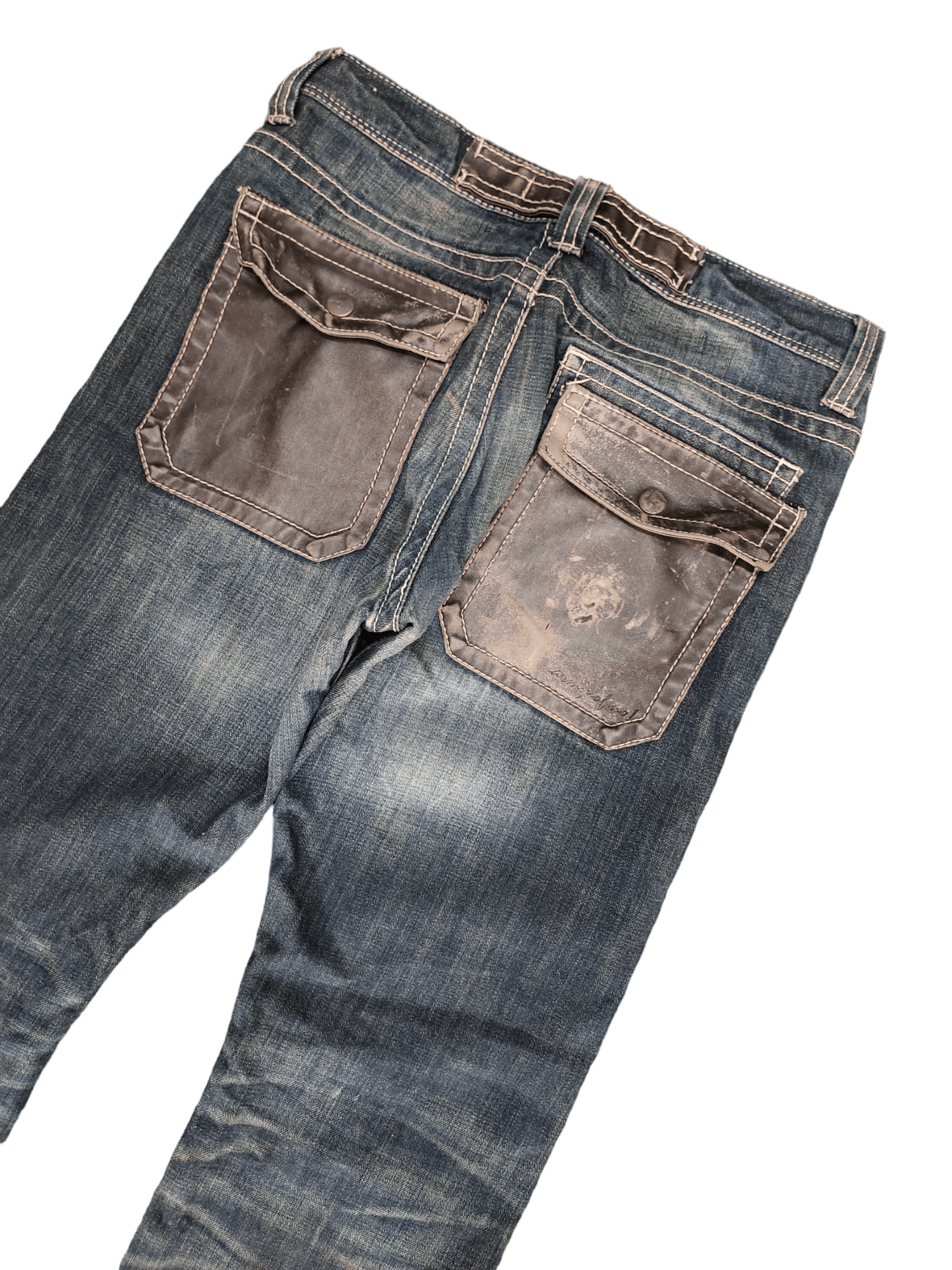 If Six Was Nine Flare Jeans Trim Co Leather Distress Faded Boot Cut Y2k Size US 31 - 4 Thumbnail