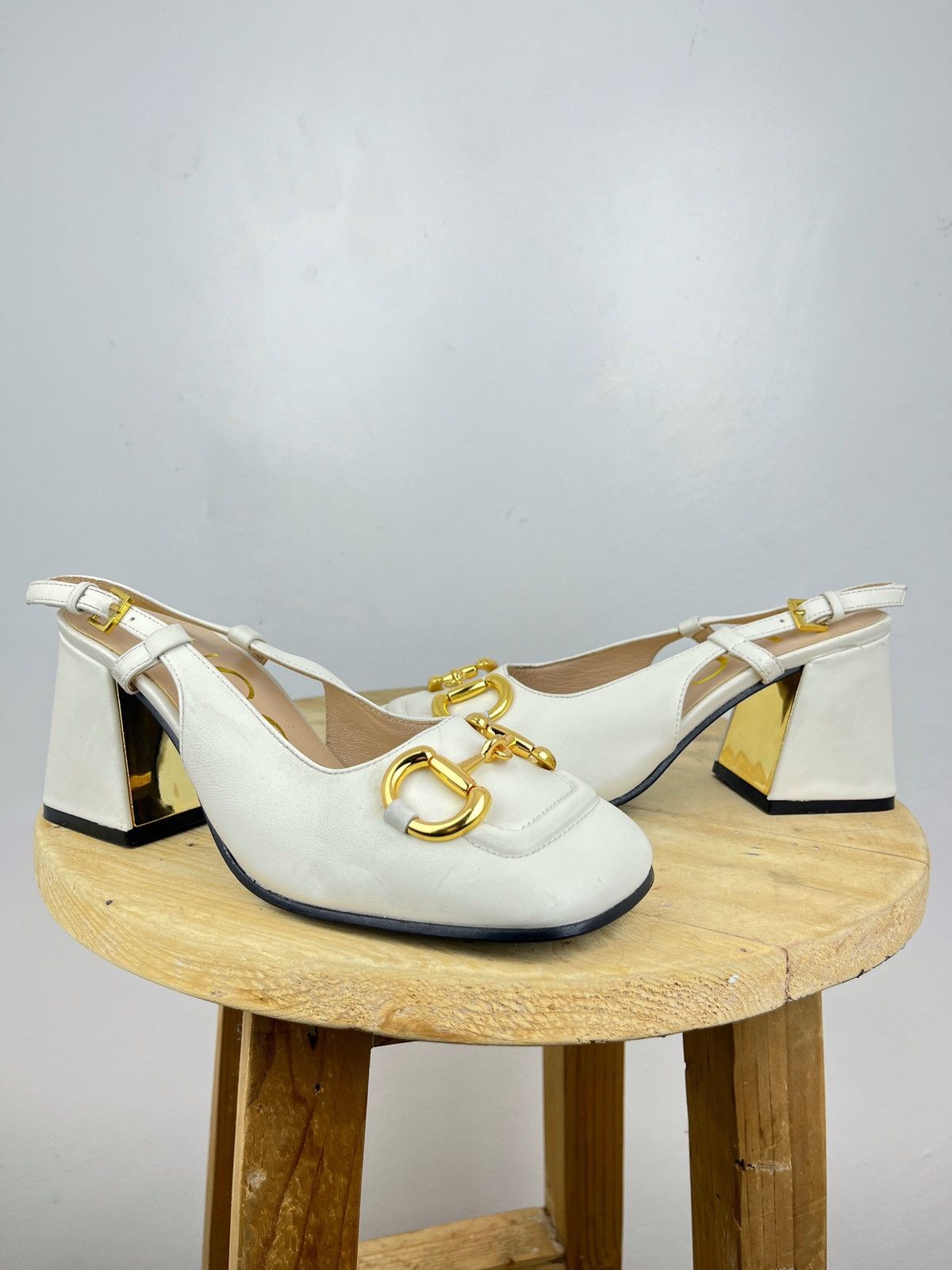 Gucci Horsebit Leather Slingback Pumps Shoes in White, Women's (Size 6)