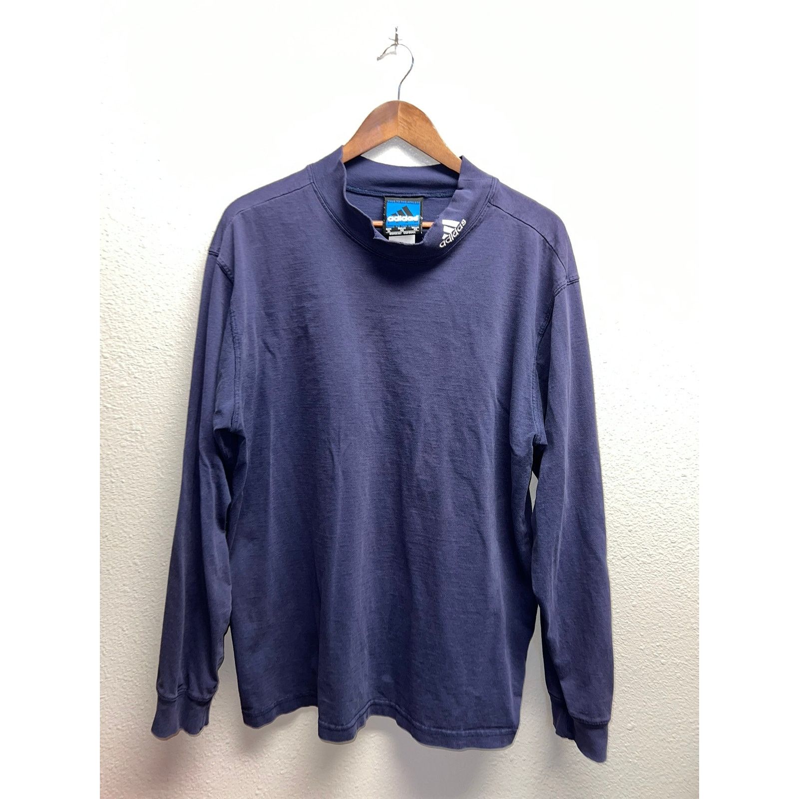 Adidas Vintage Adidas Blue Mock Neck Long Sleeve Shirt VTG 90s XL Size US XL / EU 56 / 4 - 1 Thumbnail