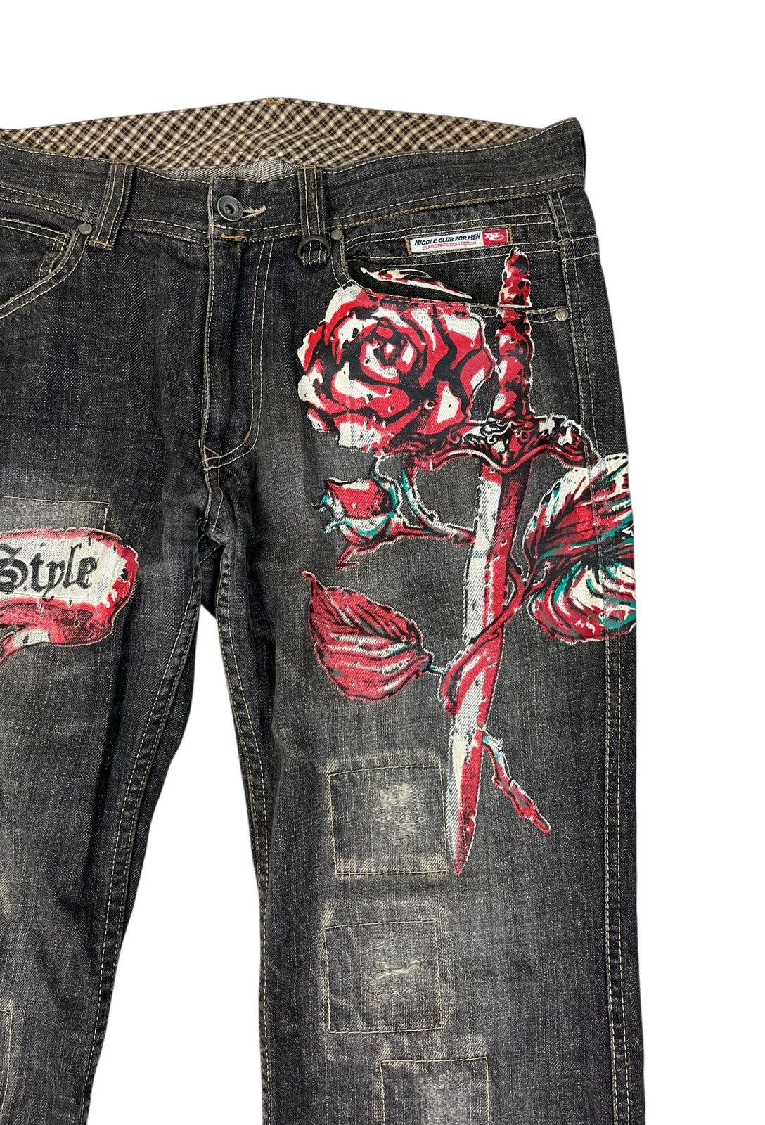 Japanese Brand Nicole Club For Men Patchwork Painting Denim Jeans Size US 33 - 5 Thumbnail