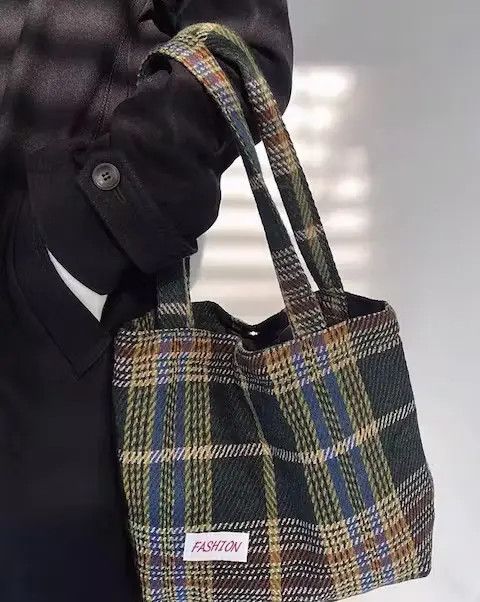 Japanese Brand Fashion tartan plaid tote bag shoppers bag Size ONE SIZE - 1 Thumbnail
