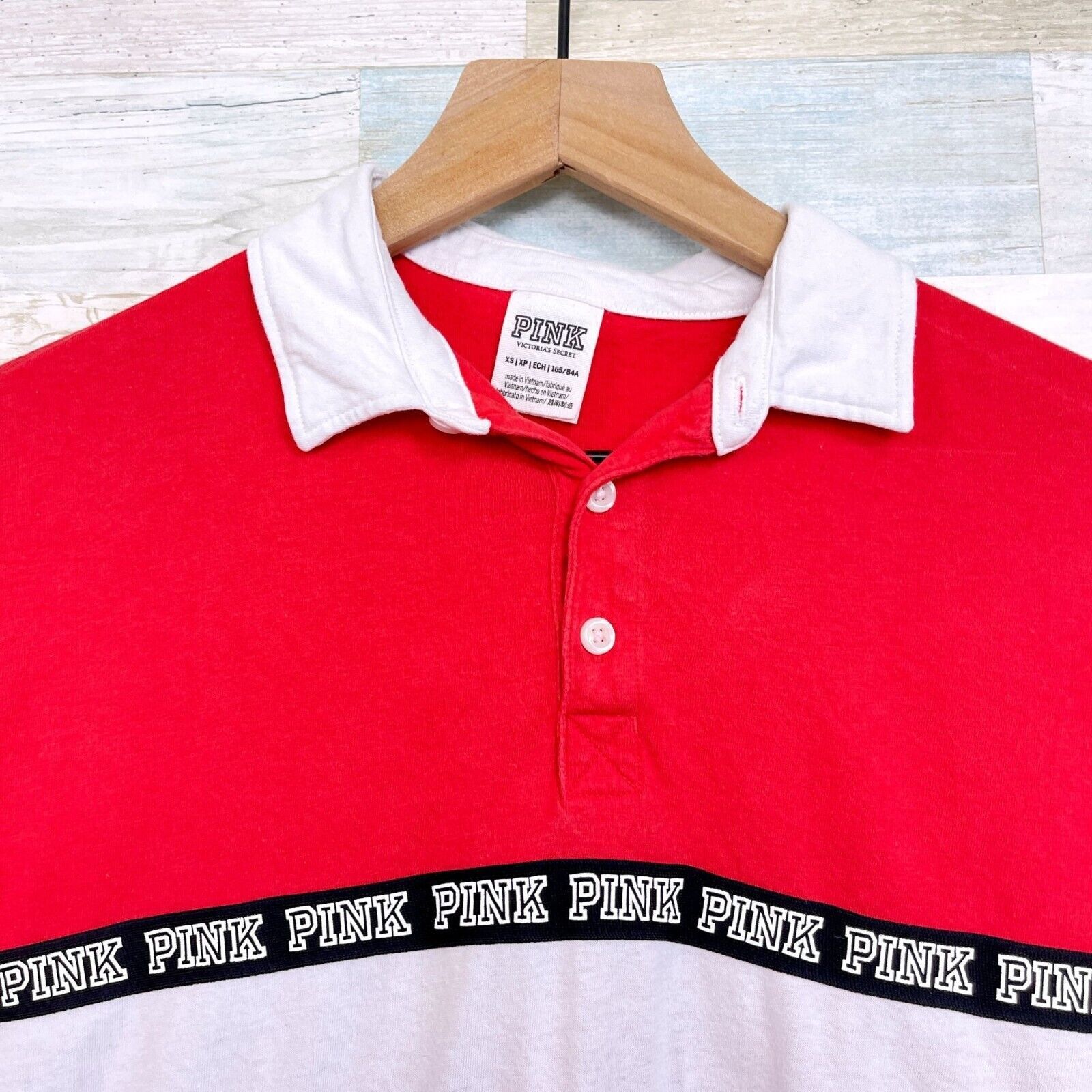 Victoria's Secret PINK Victorias Secret Spell Out Rugby Shirt Red Blue White Size XS / US 0-2 / IT 36-38 - 2 Thumbnail