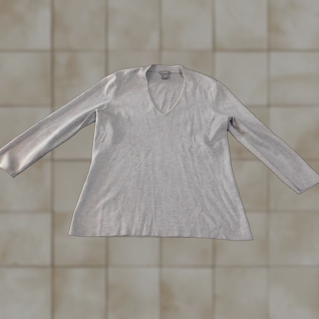 Ann Taylor Ann Taylor Sweater Womens V-Neck Pullover Knit Cable-Knit M Gray Silk Size M / US 6-8 / IT 42-44 - 1 Thumbnail