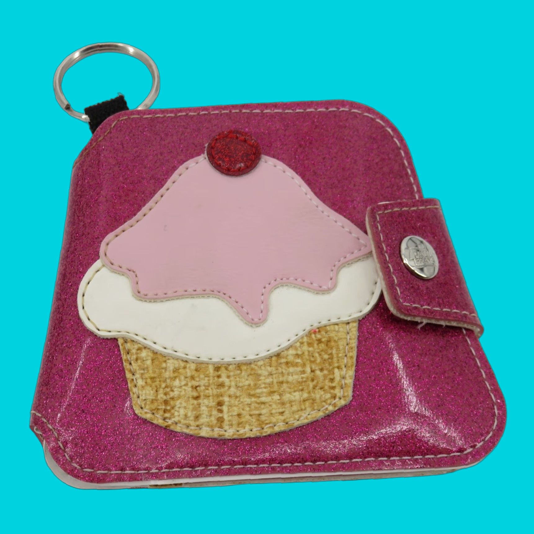 VINTAGE Paul Frank Wallet Pink Glitter Cupcake Sweet Treat Bifold Key Ring VTG Rare Womens