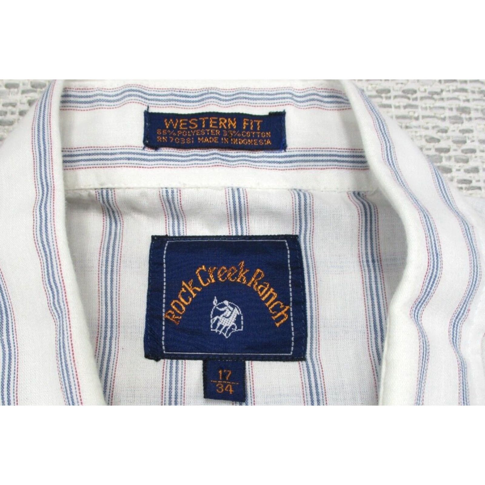 Vintage VTG Rock Creek Ranch Western Shirt Mens 17X34 Pearl Snap White Striped Cowboy Size US XL / EU 56 / 4 - 6 Thumbnail