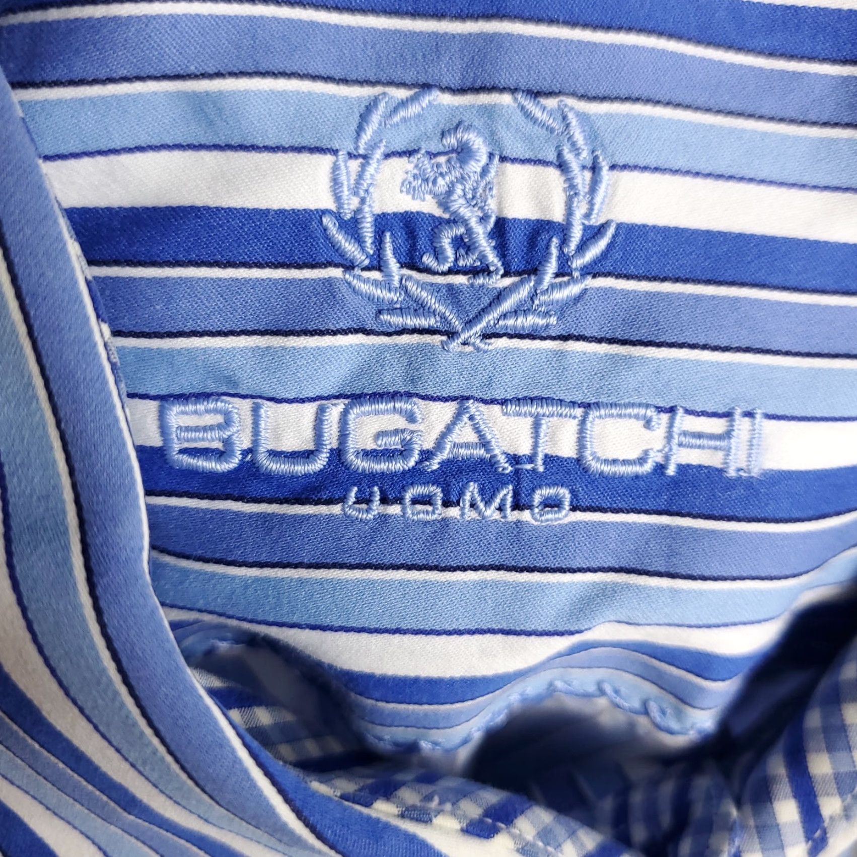 BUGATCHI Bugatchi Uomo Dress Shirt Mens Size 18 Blue Striped Long Sleeve Button Up Classic Casual Modern Size 48R - 7 Thumbnail