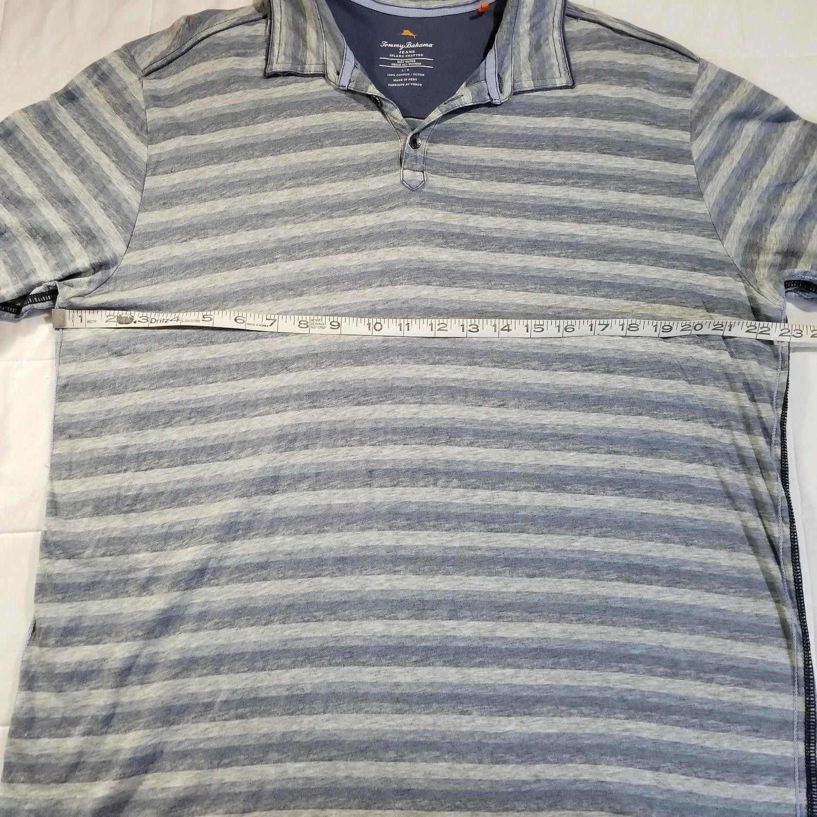 Tommy Bahama Tommy Bahama Large Striped Blue & Gray Heathered Polo Size US L / EU 52-54 / 3 - 5 Thumbnail