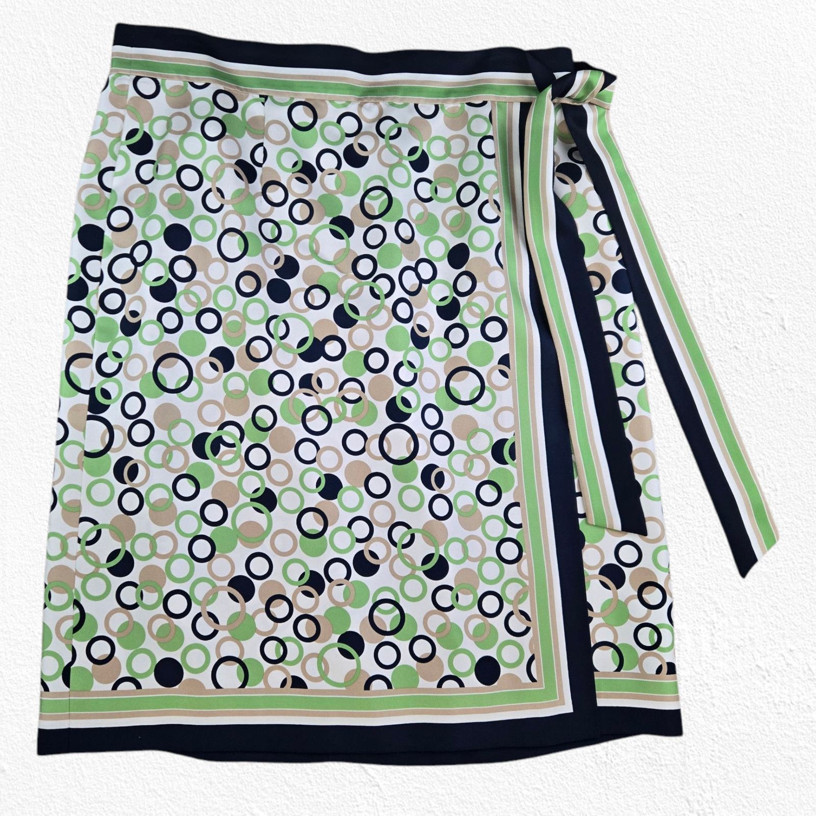 Vintage Vintage Green Navy Retro Mod Silk Wrap Skirt Size 12 Size 34" / US 12 / IT 48 - 2 Thumbnail