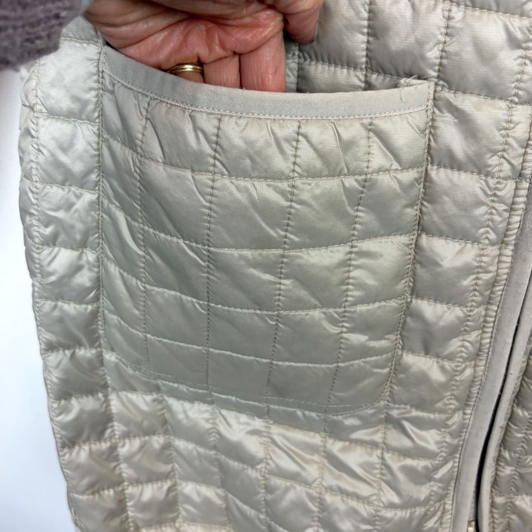 Vintage Elliot Lauren Quilted Coat Womens L Jacket Beige Medium-Length Zip Long Sleeve Pocket Collared Size L / US 10 / IT 46 - 4 Thumbnail