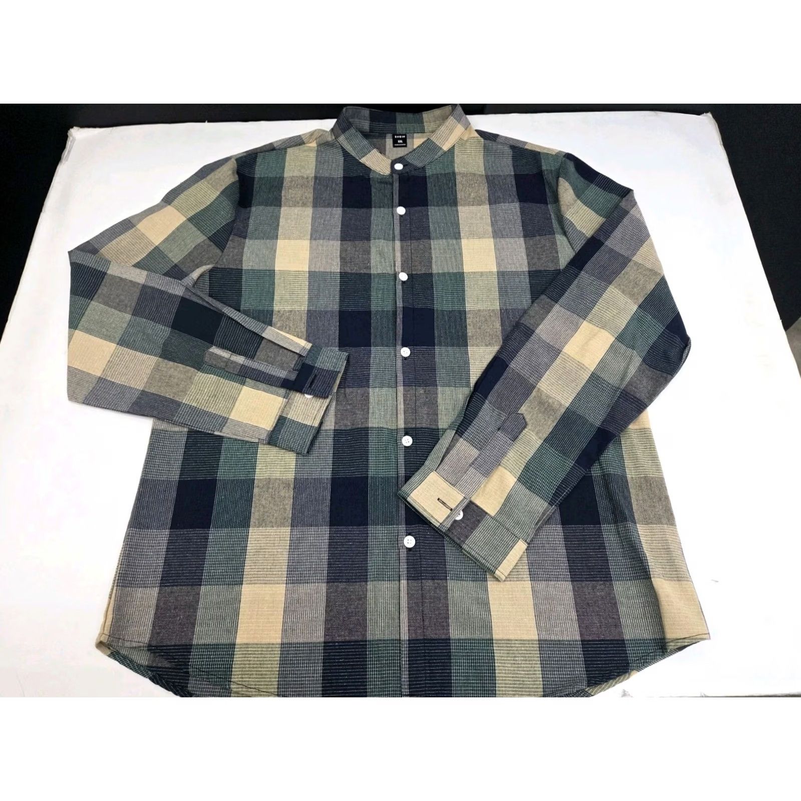 Shein Shein Mens Long Sleeve Button Up Plaid Band Collar Shirt 2XL Multicolor Size US XXL / EU 58 / 5 - 2 Thumbnail