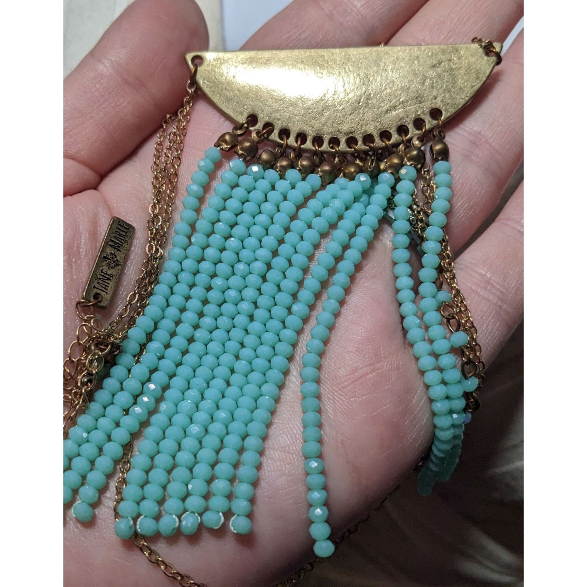 Other Jane Marie Gold Tone Blue Glass Pendant Fringe Necklace Size ONE SIZE - 10 Thumbnail
