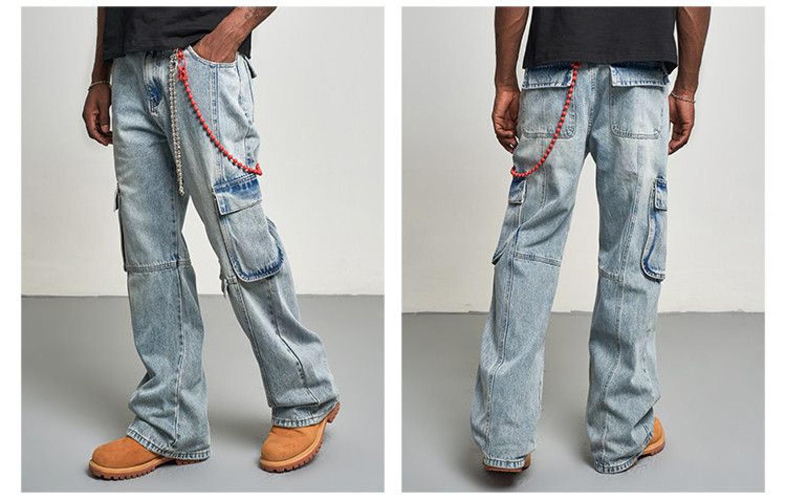 Japanese Brand Blue Washed Cargo Flared Denim Jeans Size US 32 / EU 48 - 4 Thumbnail
