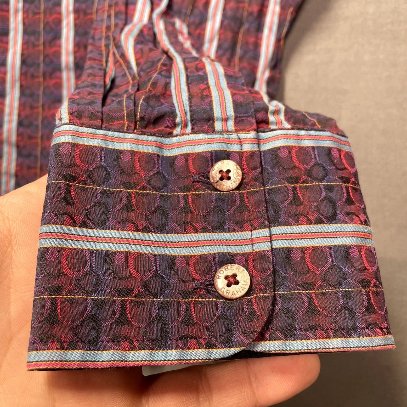 Robert Graham Robert Graham Shirt Mens Large Multicolor Stripe Classic Fit Long Sleeve Cotton Shirt Size US L / EU 52-54 / 3 - 5 Thumbnail