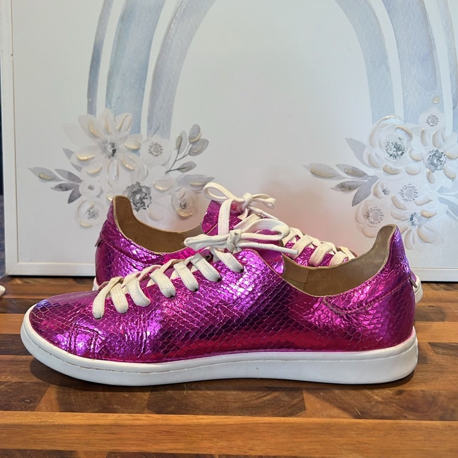 SCHUTZ Schultz Ofelia Metallic Pink Leather Casual Lace-up Sneakers Size US 9.5 / IT 39.5 - 10 Thumbnail
