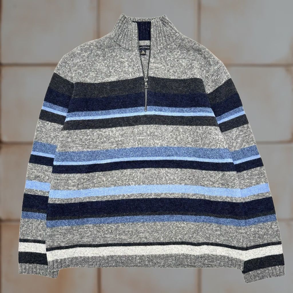 Banana Republic VINTAGE Banana Republic 1/4 Zip Wool Sweater Blue Grey Striped XL Men MENS XS? Size US XL / EU 56 / 4 - 1 Thumbnail