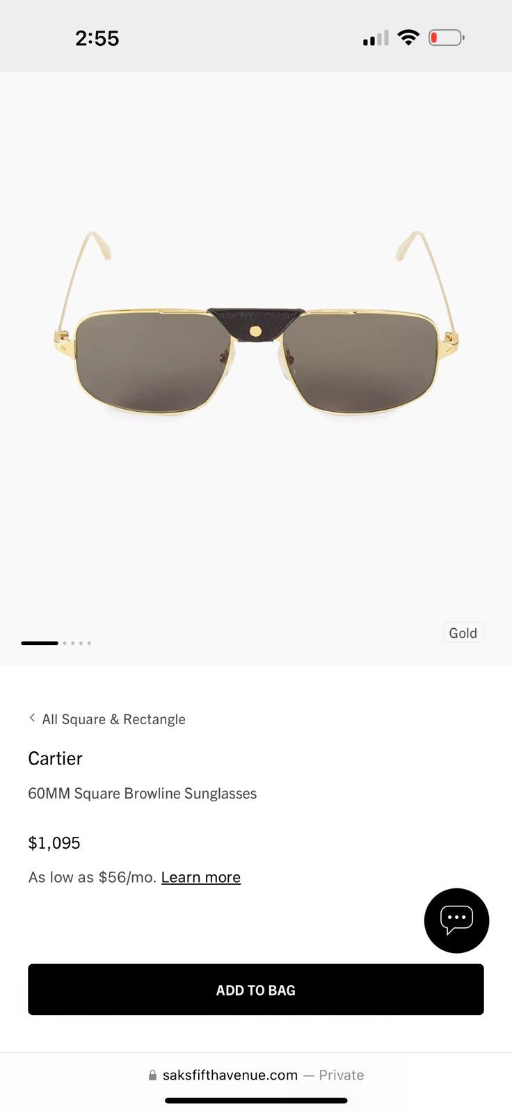 Cartier Cartier 60MM Square Browline Sunglasses Size ONE SIZE - 1 Thumbnail
