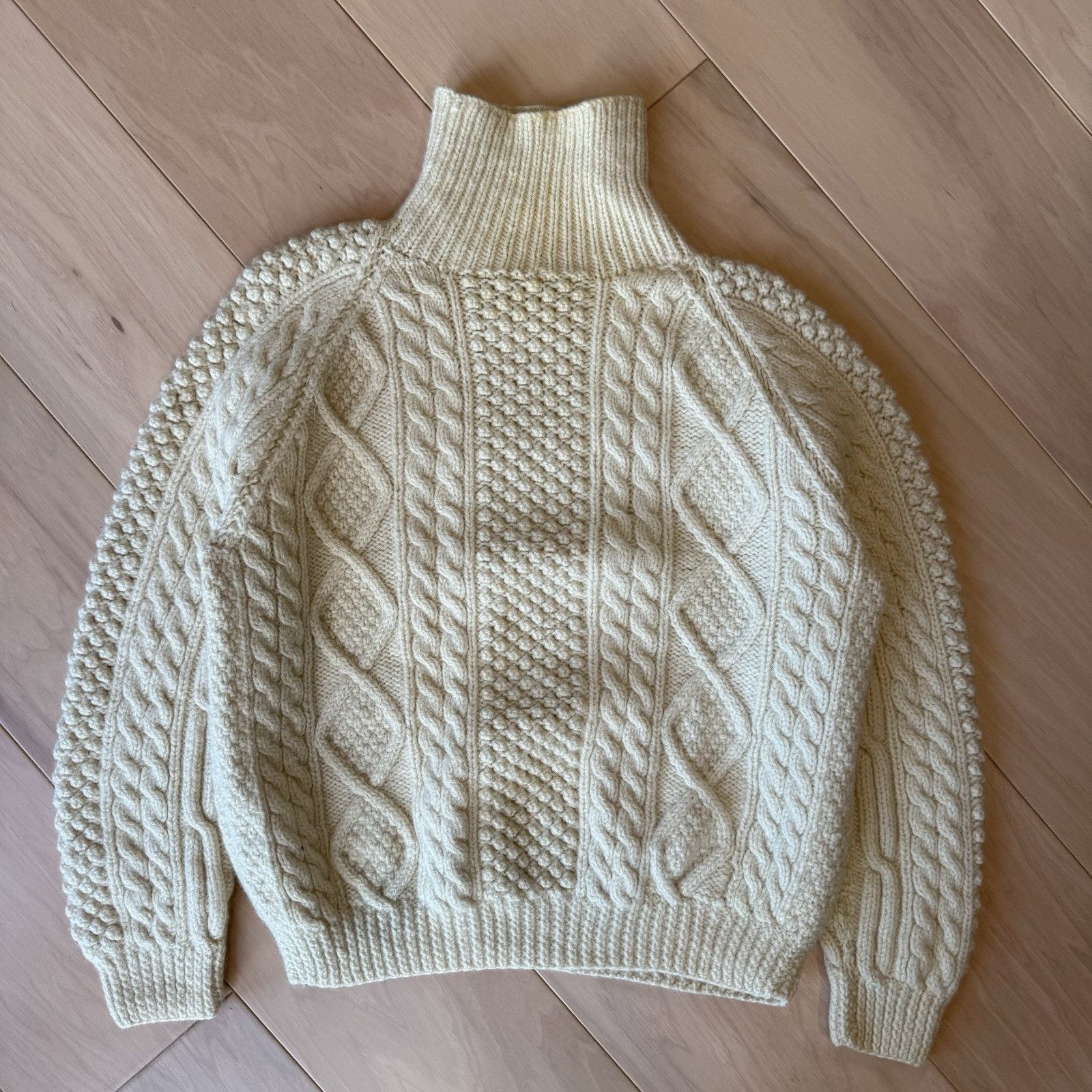 Heron Garment Sweater Small Cream Wool Irish Fisherman