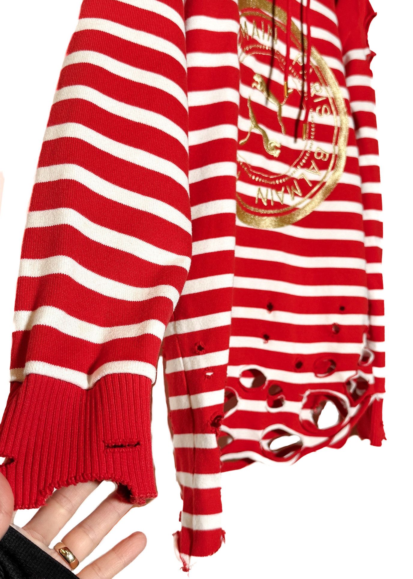Balmain × Puma Balmain X Puma Red Striped Embroidered Distressed Hoodie Size US S / EU 44-46 / 1 - 3 Thumbnail