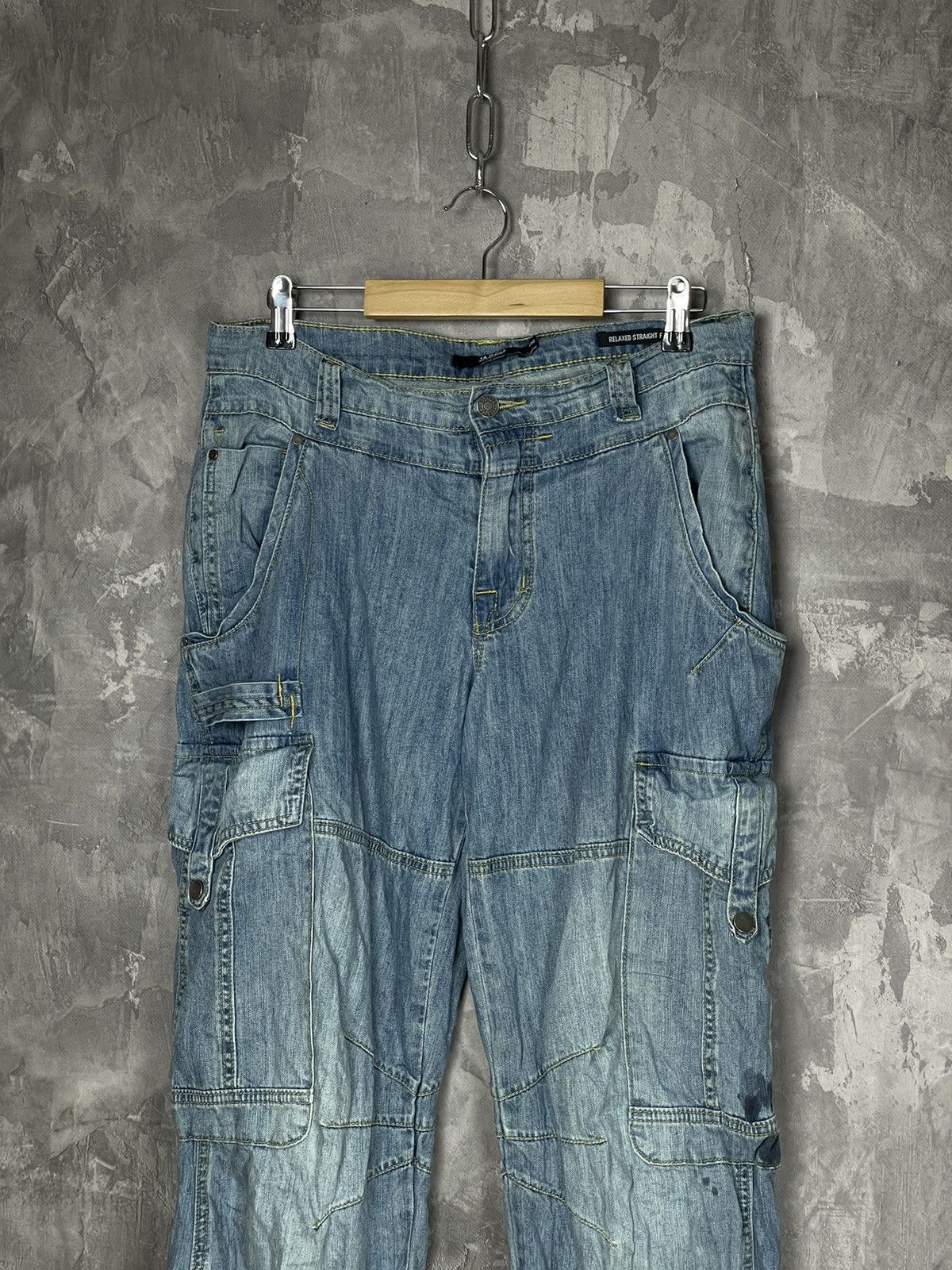 Jaded London × Vintage Sandblast Monster Cargo Denim Baggy Washed Denim Jeans Size US 30 / EU 46 - 3 Thumbnail