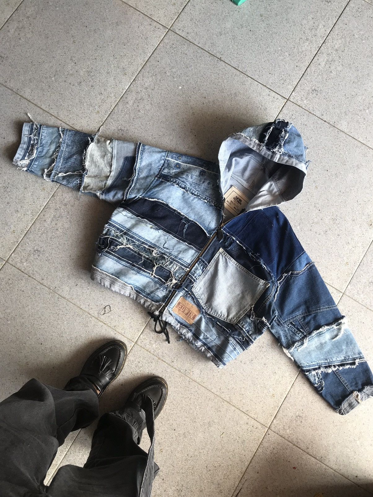 Handmade × Vintage Zipper Denim Jacket Upcycle Size US XL / EU 56 / 4 - 5 Thumbnail
