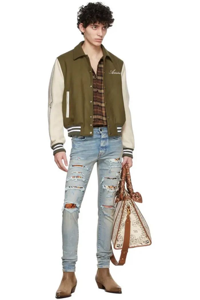 Amiri o1wfsh0625 Cheetah Ripped Denim in Denim Blue Size US 29 - 2 Thumbnail