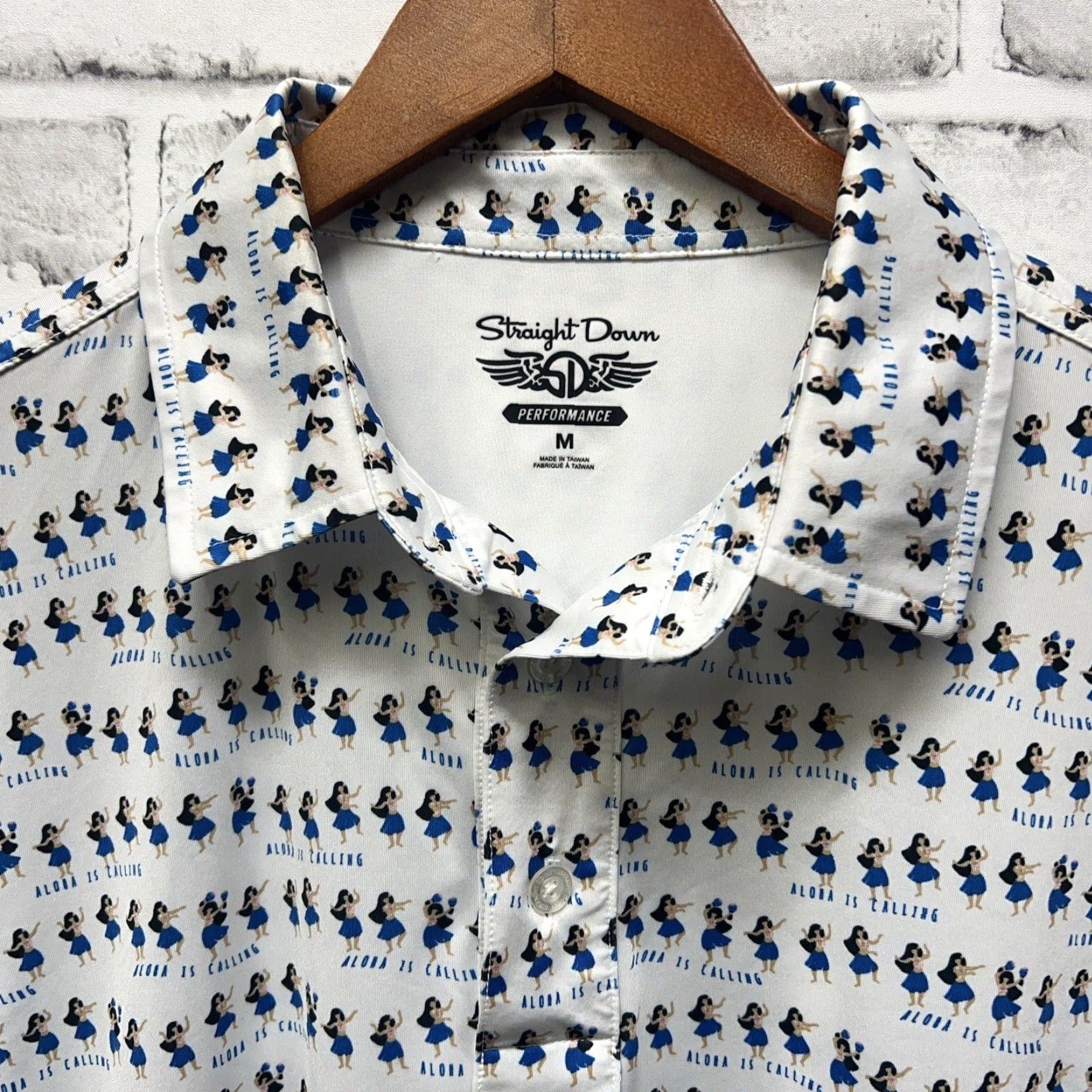 Vintage Straight Down PERFORMANCE White Polo HULA GIRL PRINT Shirt Mens Size M Size US M / EU 48-50 / 2 - 2 Thumbnail