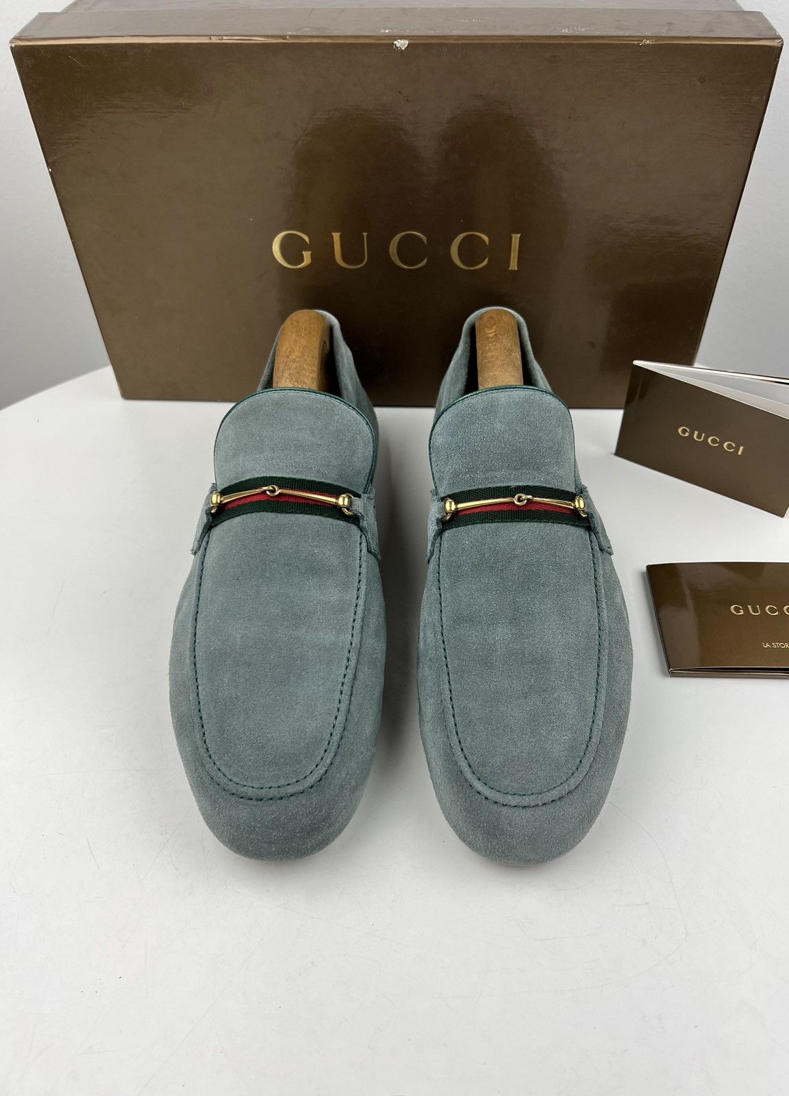 Gucci GUCCI Loafers Suede Slip Ons Shoes HORSEBIT Web Stripe Blue Size US 9.5 / EU 42-43 - 7 Thumbnail