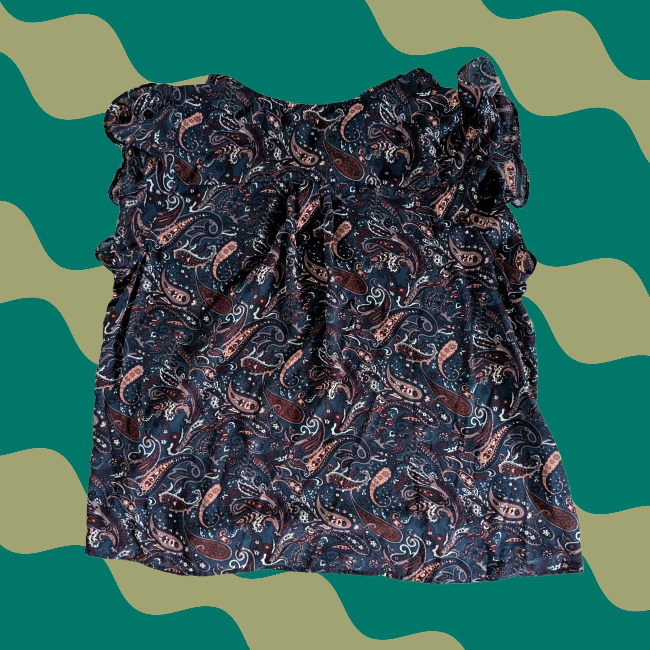 Vintage Papermoon Blouse Sleeveless Navy Paisley Blue V-Neck Ruffle Women 2X Plus(Size) Boho Casual Womens Size XXL / US 16-18 / IT 52-54 - 1 Thumbnail