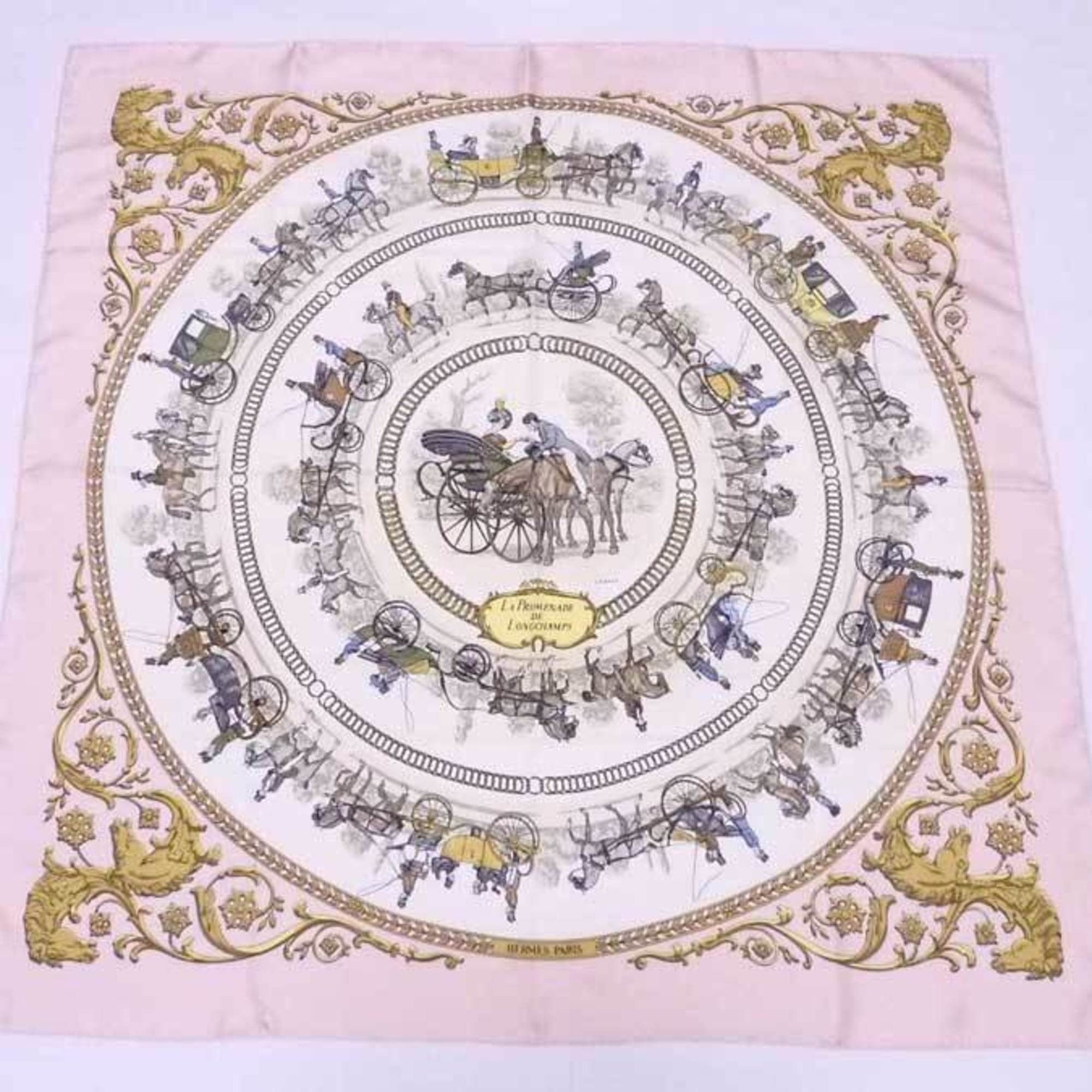 image of Hermes Scarf Carre 90 La Promenade De Longchamps Silk Pink X Multicolor Ladies in Black, Women's