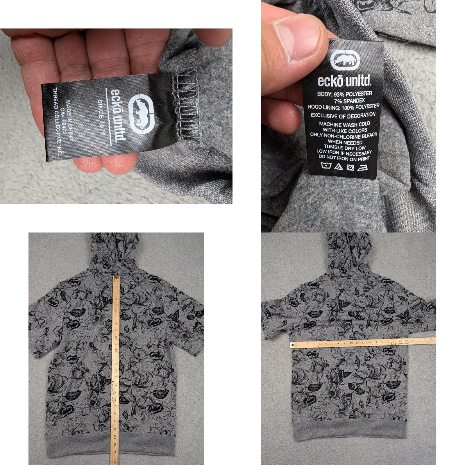 Ecko Unltd. VINTAGE Ecko Unltd Hoodie Mens S Gray Short Sleeve Floral Print Pullover E012K855 Size US S / EU 44-46 / 1 - 8 Thumbnail