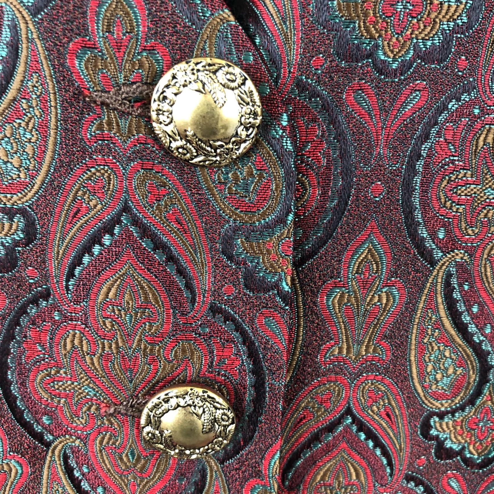 Bergdorf Goodman VINTAGE Bergdorf Goodman Vest Womens M Red Paisley Brocade Button Up USA 90s Festive Formal Womens Vest Size M / US 6-8 / IT 42-44 - 6 Thumbnail