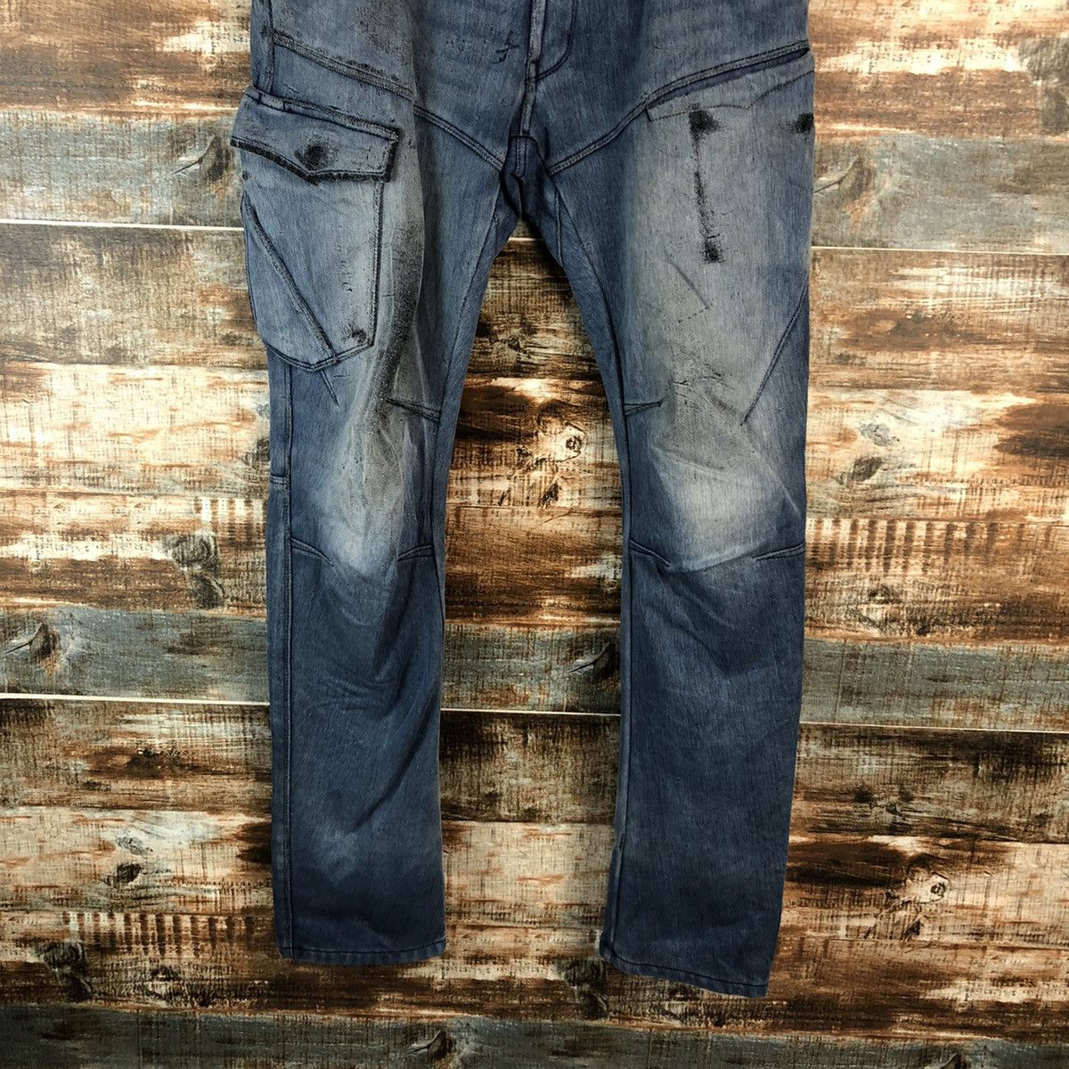 Japanese Brand Field Core Blue ripped Distressed Denim cargo Pants #A2126 Size US 29 - 3 Thumbnail