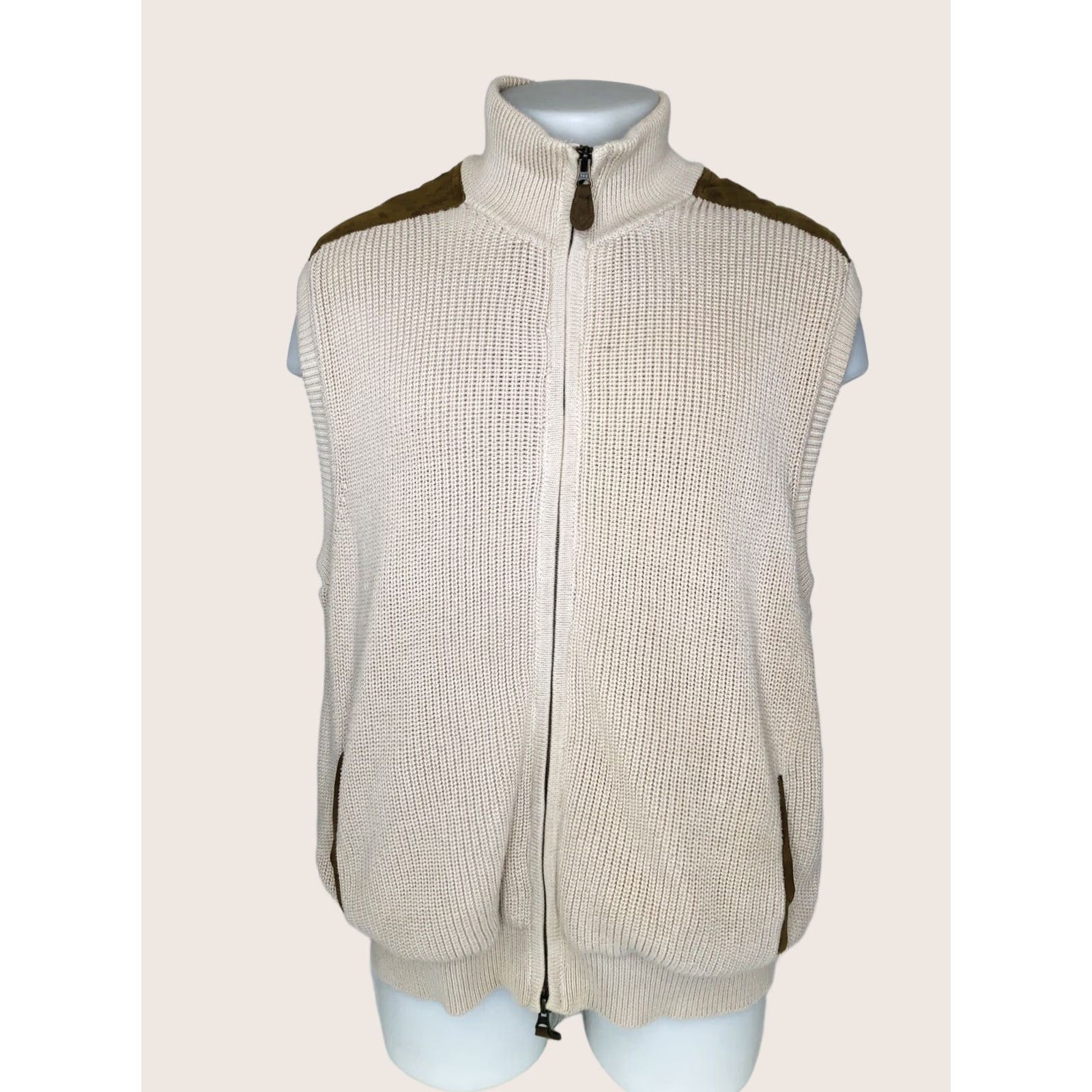 Orvis Orvis Sweater Vest Jacket Knit Full Zip Lined SHOLDER PATCH Heavy Duty Size L Light Brown Men Size US L / EU 52-54 / 3 - 1 Thumbnail