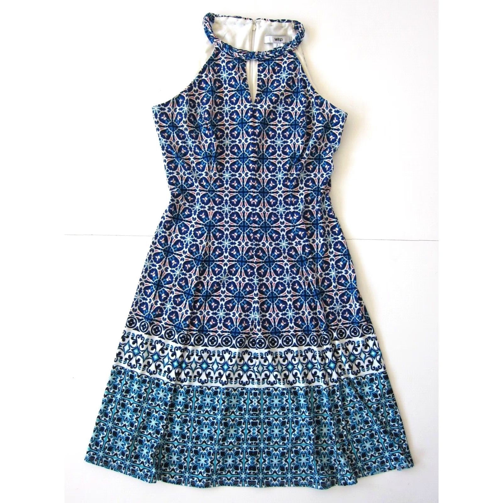 Vintage Wisp Dress 8 Sleeveless Shift A-Line Halter Tank Blue Floral High Neck N/A Size M / US 6-8 / IT 42-44 - 2 Thumbnail