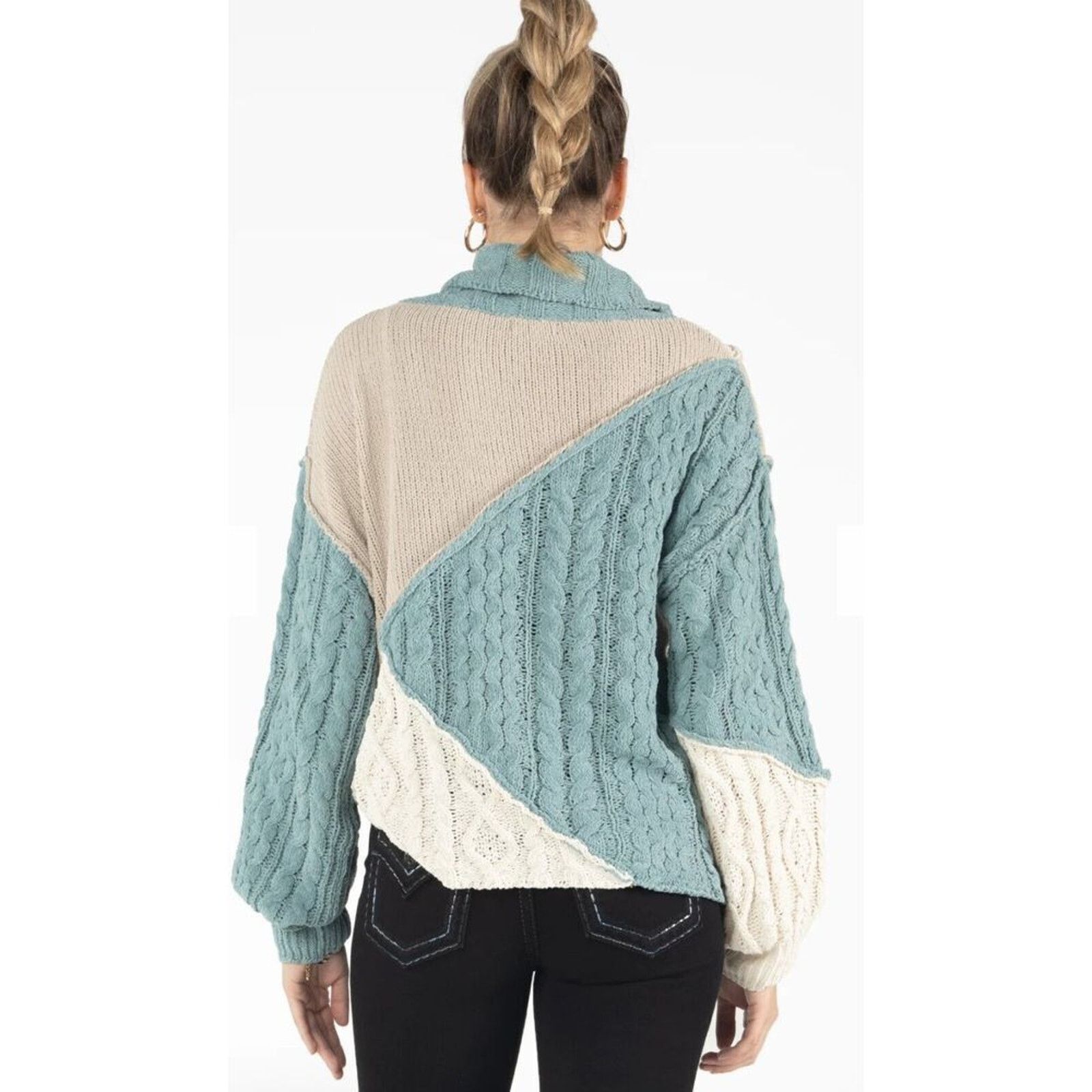 Miss Me Miss Me Colorblock Mixed Media Cable Knit Sweater Large Size L / US 10 / IT 46 - 3 Thumbnail
