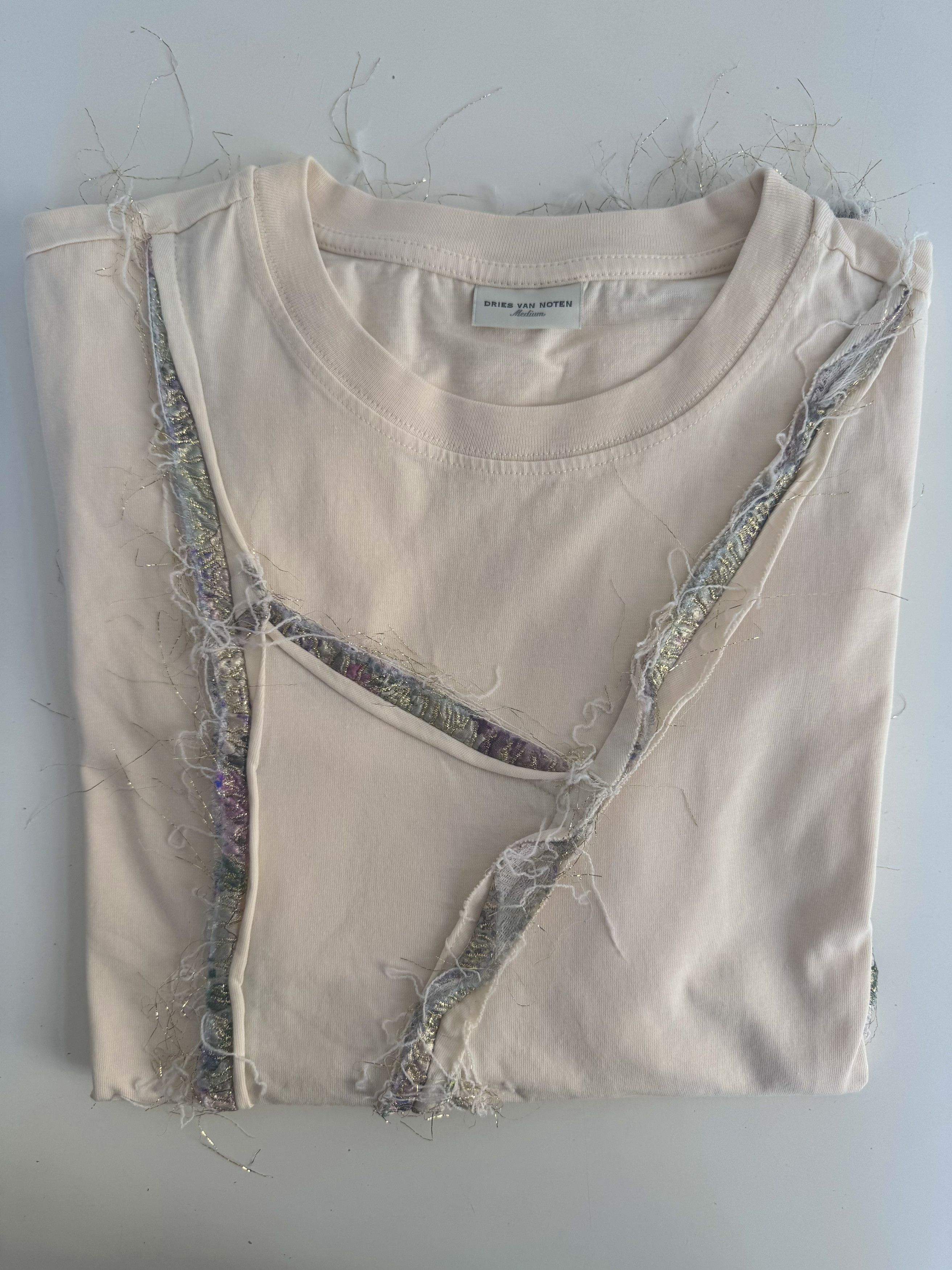 Dries Van Noten Frayed brocade-trimmed cotton-blend T-shirt Size M / US 6-8 / IT 42-44 - 5 Thumbnail