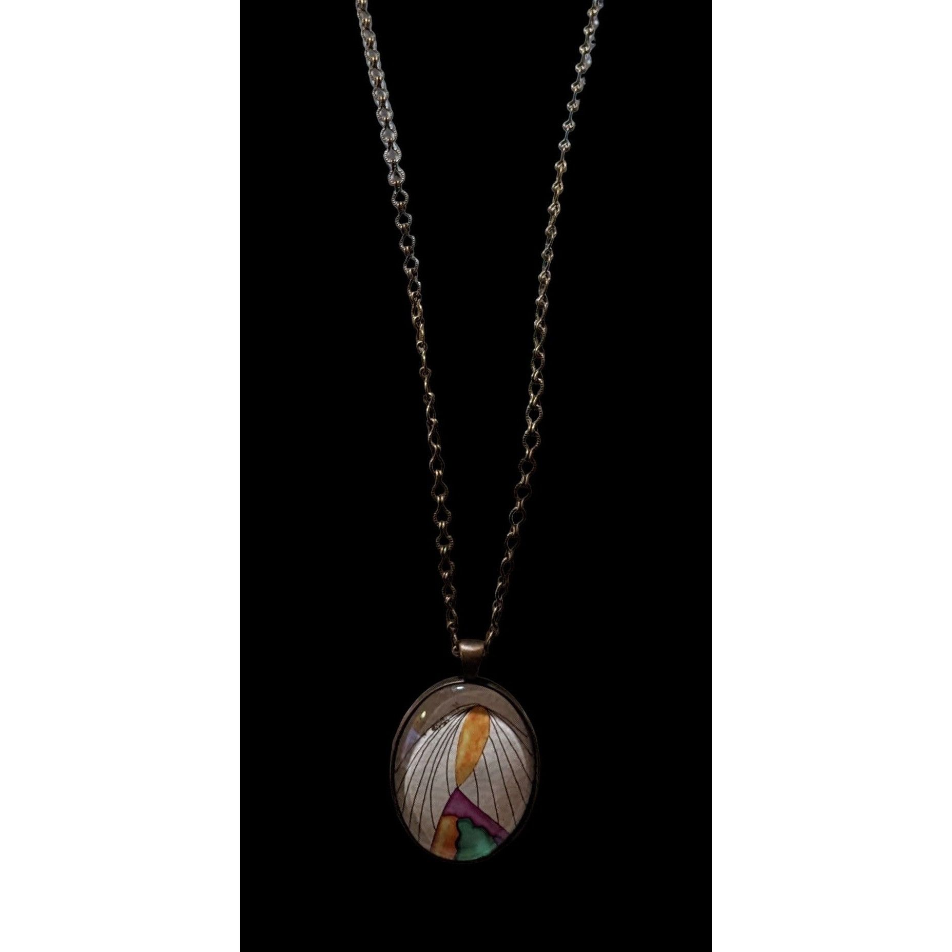 Other Abstract Art Print Oval Pendant Necklace Size ONE SIZE - 4 Thumbnail